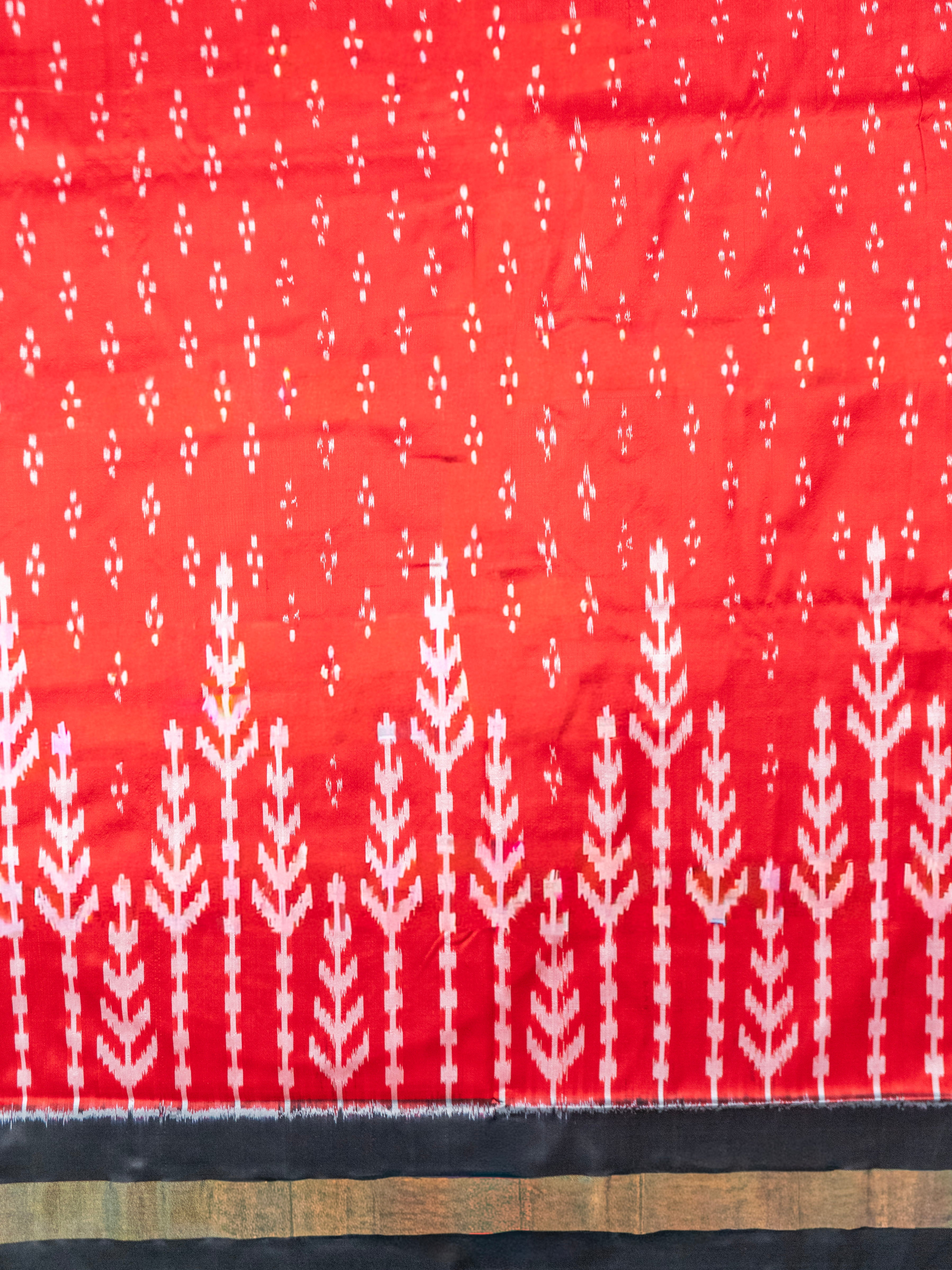 Pure Pochampally Silk Saree in Red with Black Ikat Pallu & Golden Zari