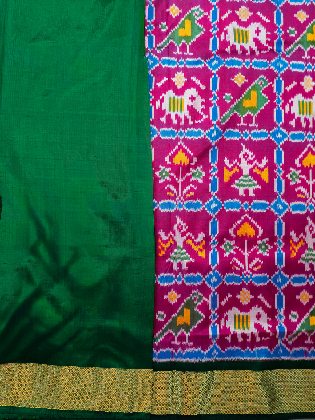 Pure Pochampally silk saree in pink double ikkat with designer pallu and contrast Blouse