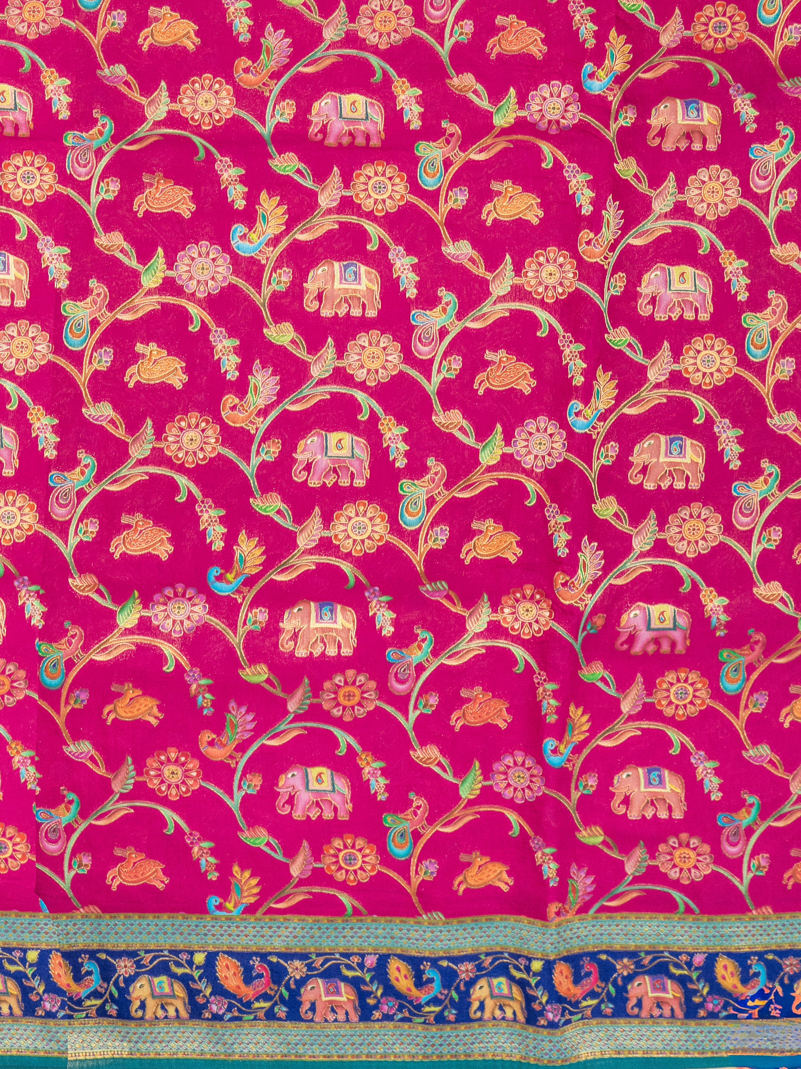 Pure Rajwada Silk Saree in Baby Pink with Elephant Weaving & Sea Green Blouse