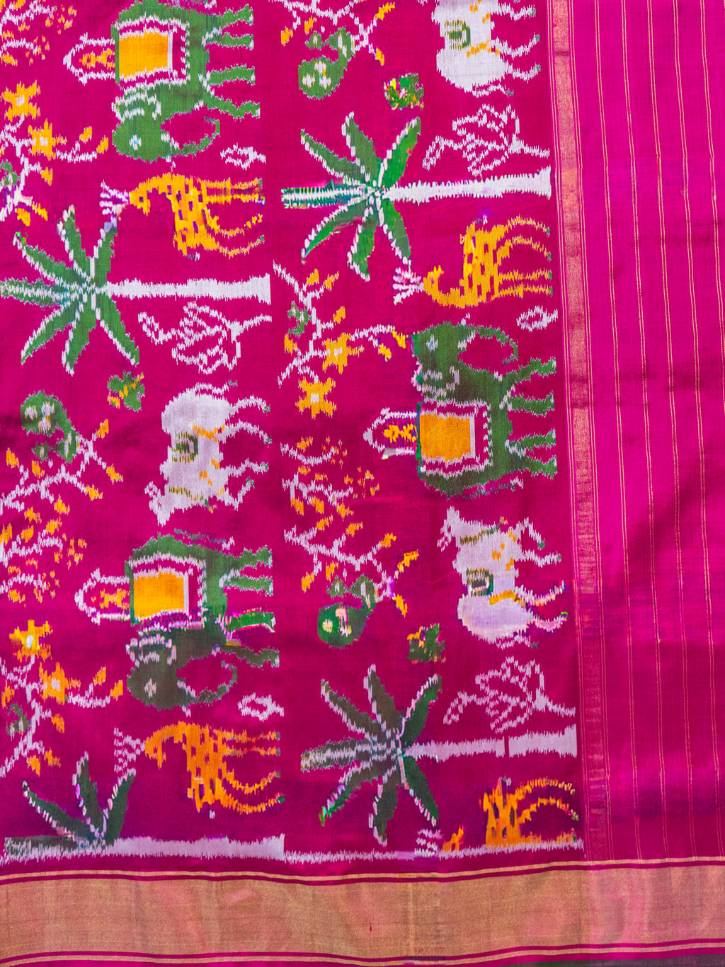 Pure Pochampally Double Ikat Silk Saree in Purple with Pink Ikat Border & Zari
