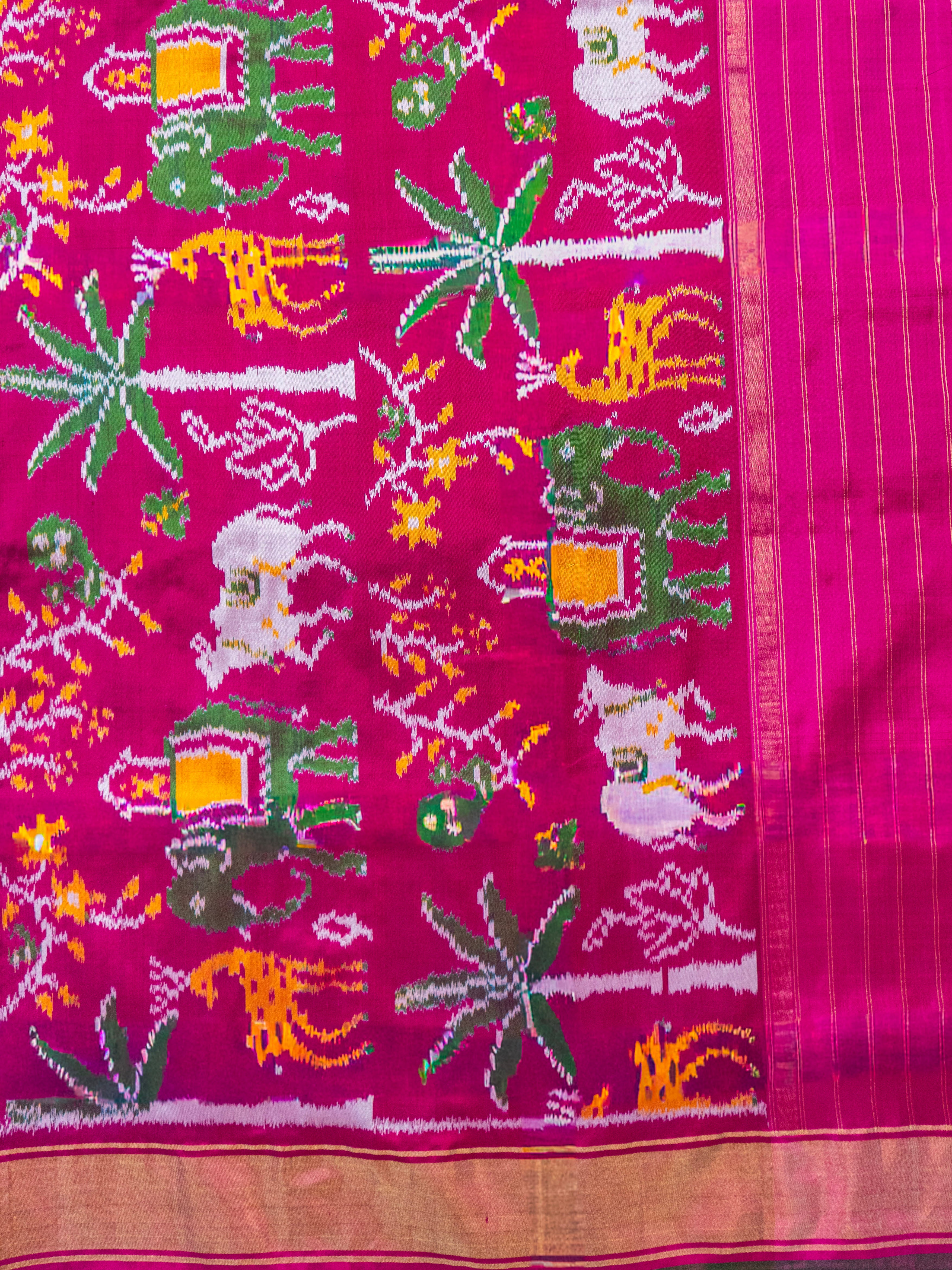 Pure Pochampally Double Ikat Silk Saree in Purple with Pink Ikat Border & Zari