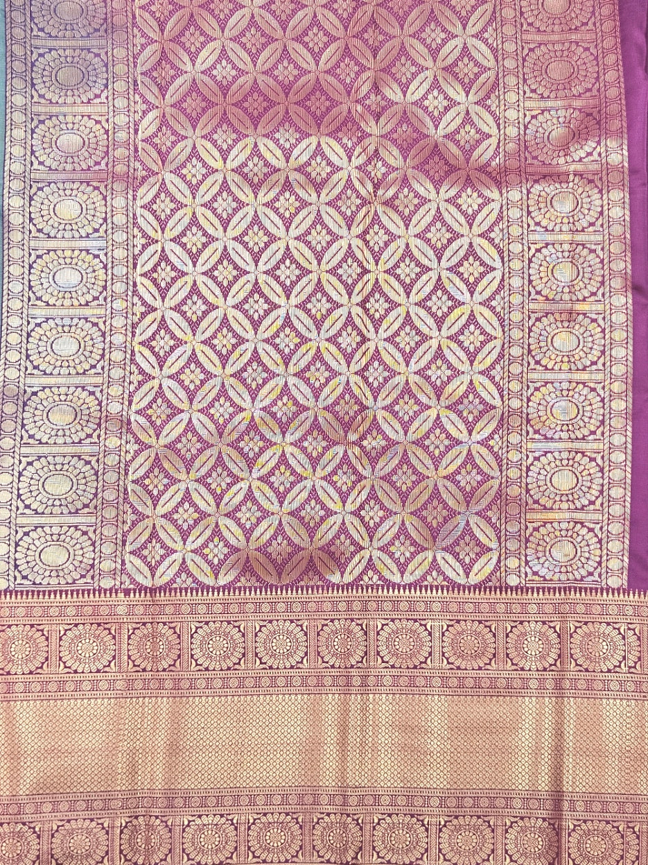 Kanchivaram golden weave saree in Blue color with geometric weaves