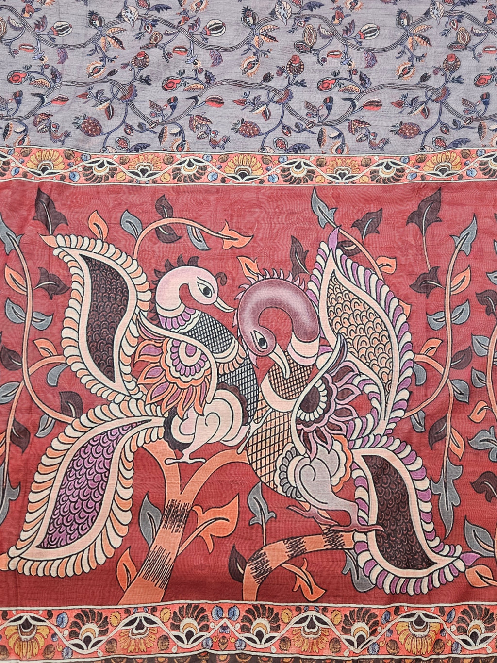 Kalamkari  Ajrak print with swan pallu saree