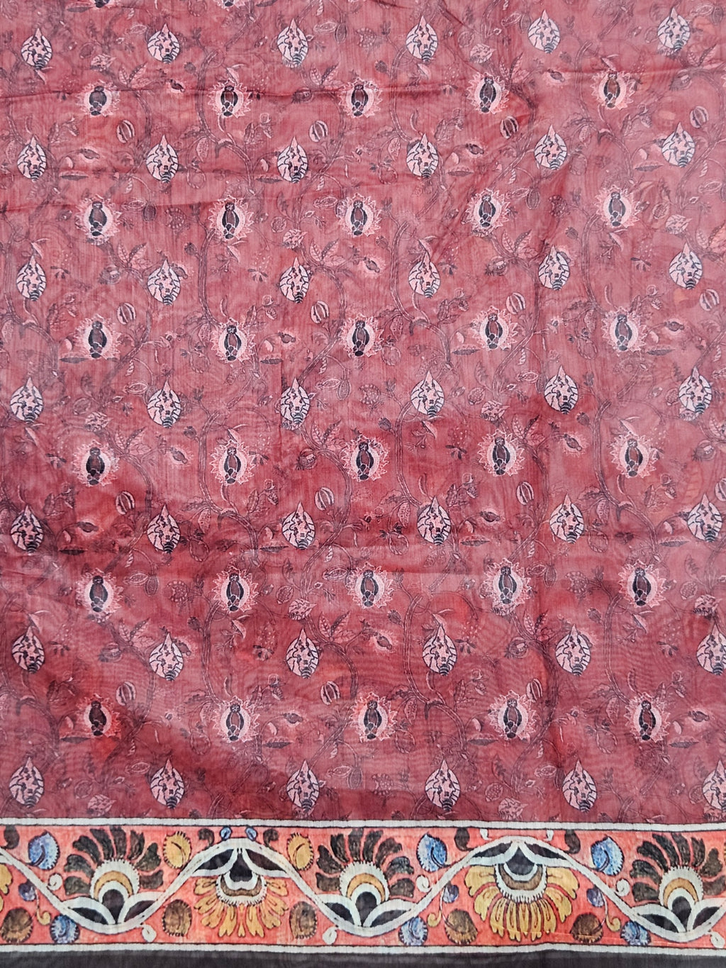 Kalamkari  Ajrak print with swan pallu saree