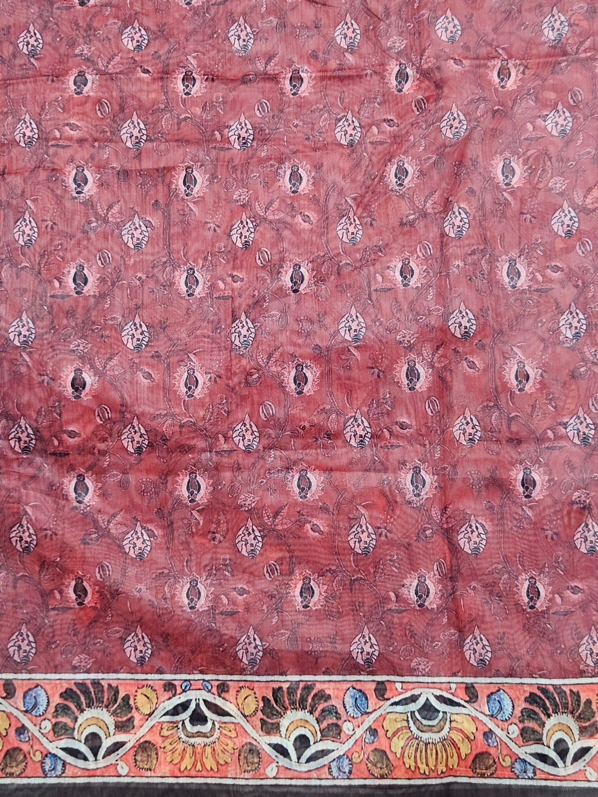 Kalamkari  Ajrak print with swan pallu saree