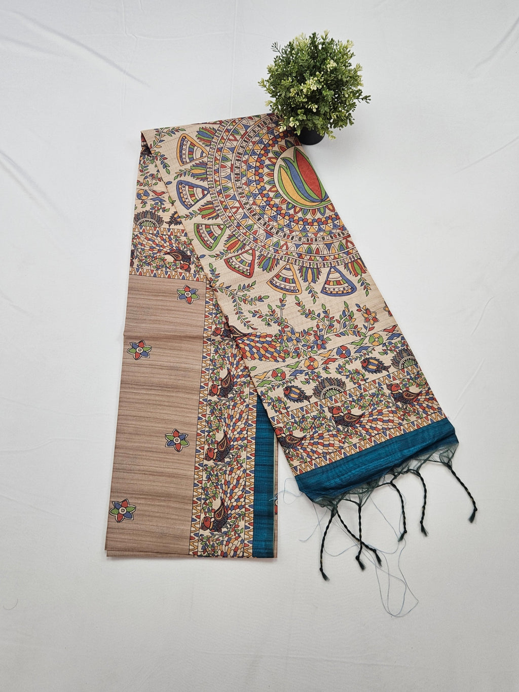 Kalamkari Lotus print sarees with contrast blouse