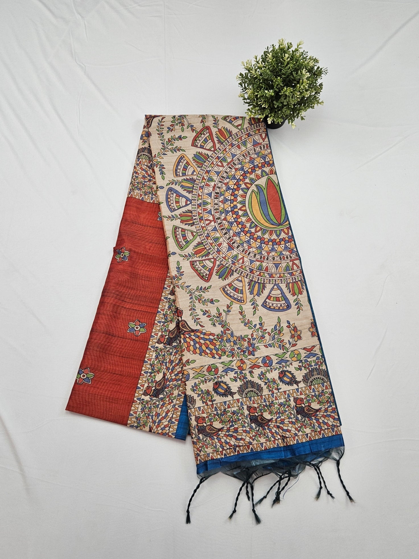 Kalamkari Lotus print sarees with contrast blouse