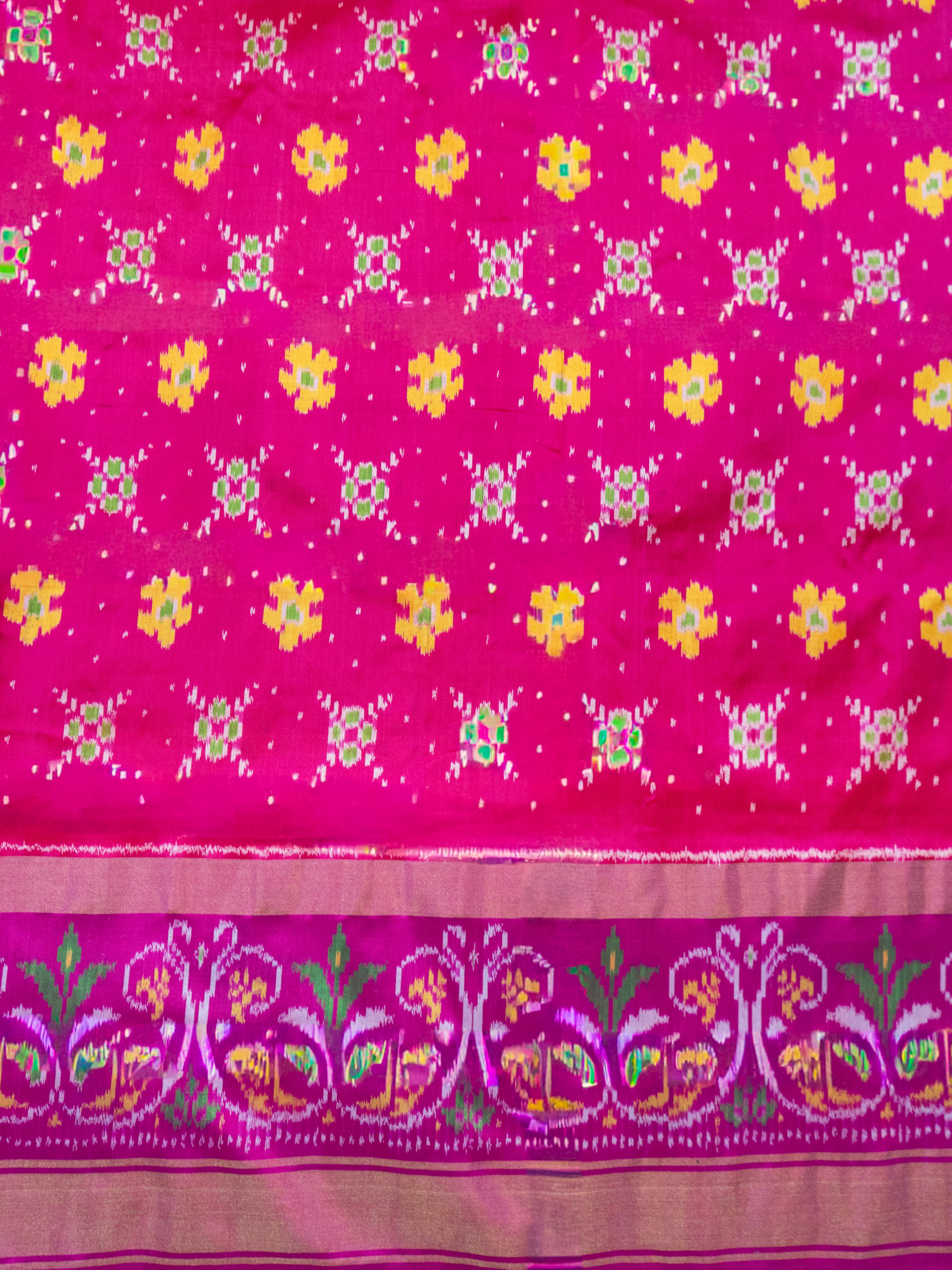 Premium Pure Pochampally Double Ikat Silk Saree in Deep Pink with All-Over Ikat & Zari