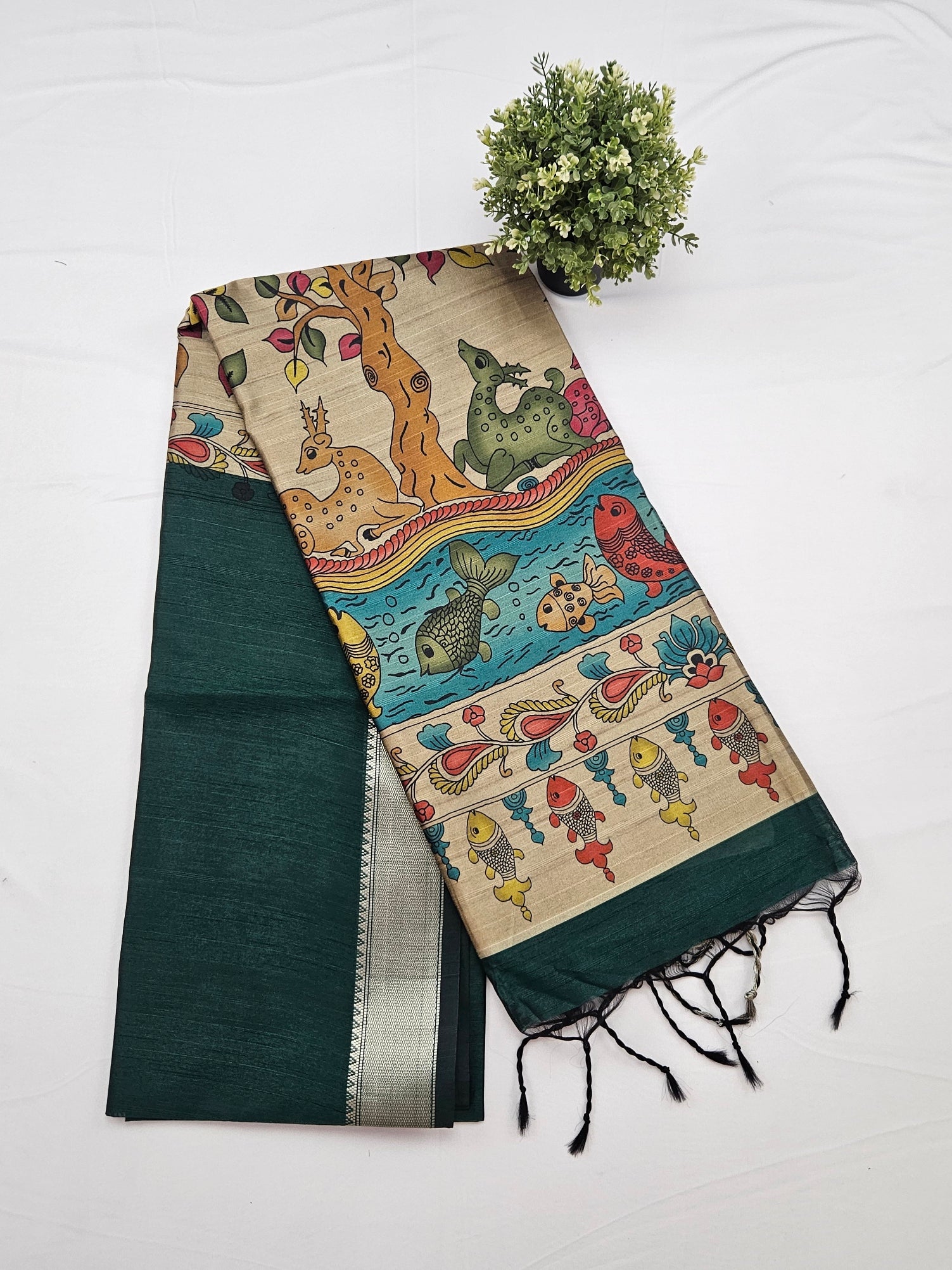 Kalamkari saree scenic print pallu