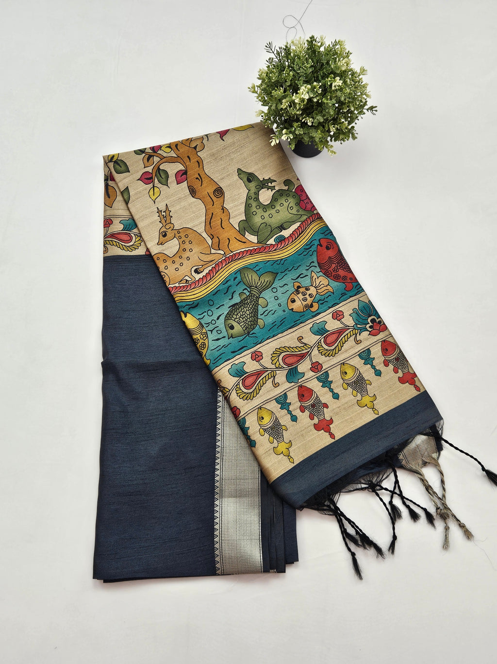 Kalamkari saree scenic print pallu