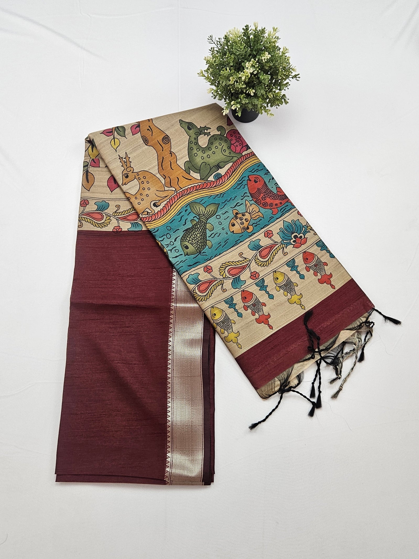 Kalamkari saree scenic print pallu