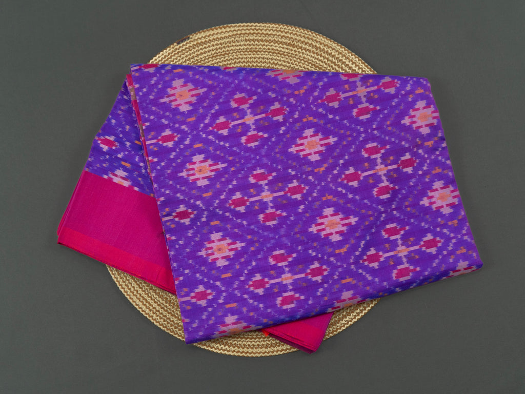 Pure Pochampally Cotton Silk Saree in Purple with Pink Ikat Pallu