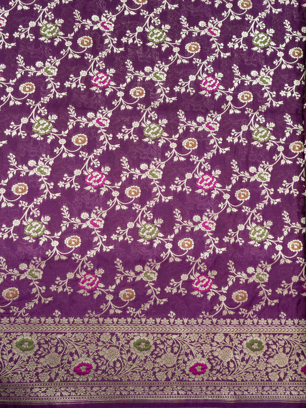 Pure Banarasi Katan Silk Saree in Purple with Silver Zari & Rich Zari Pallu