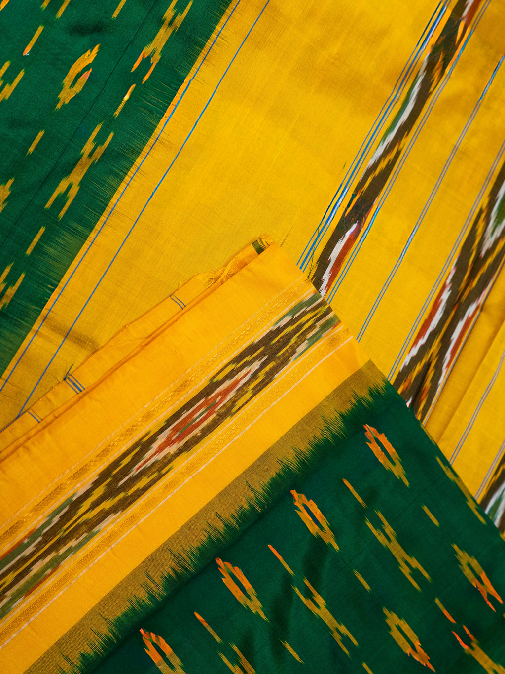 Pure Pochampally weaving silk saree in Deep green without Blouse