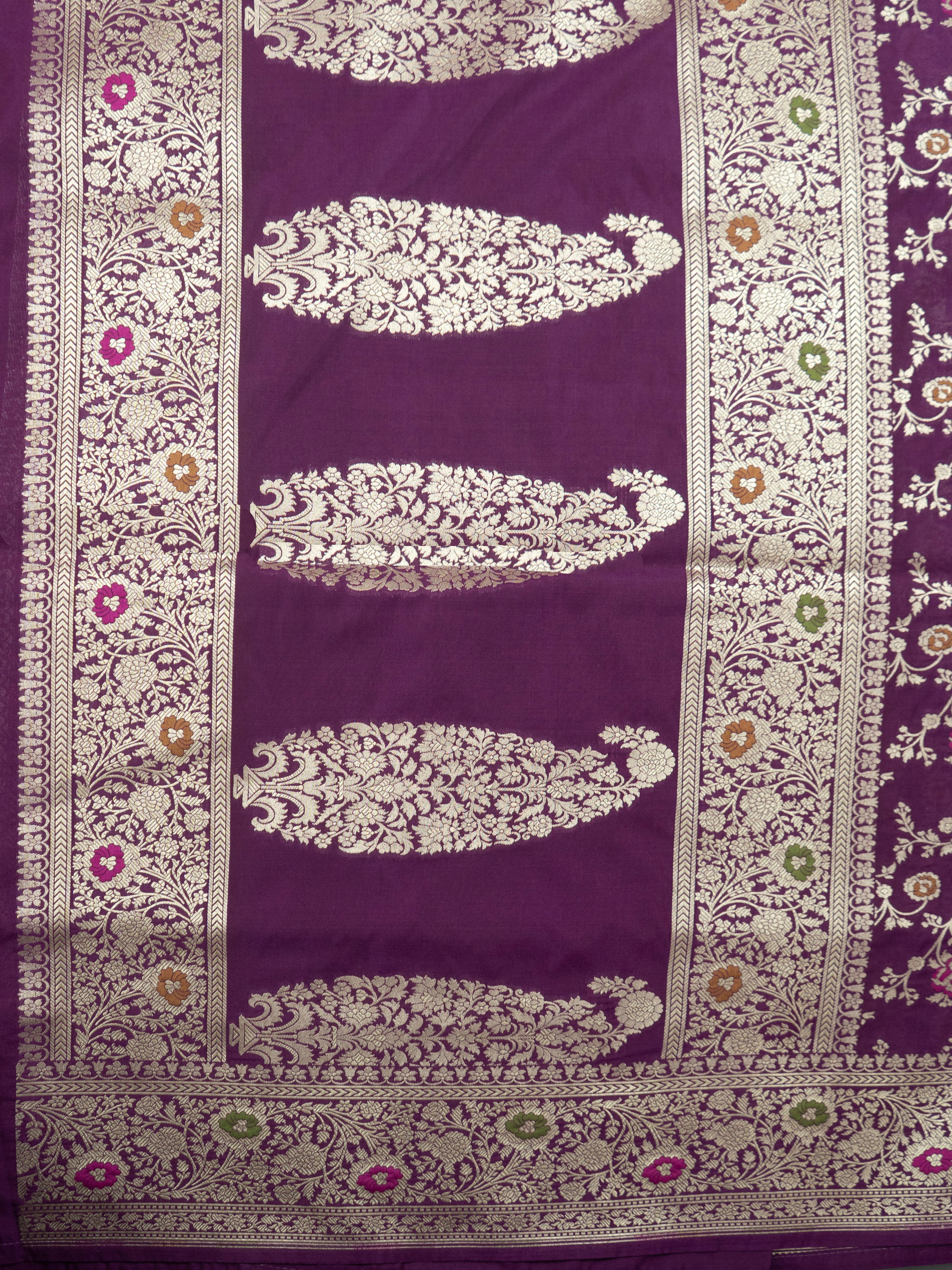 Pure Banarasi Katan Silk Saree in Purple with Silver Zari & Rich Zari Pallu
