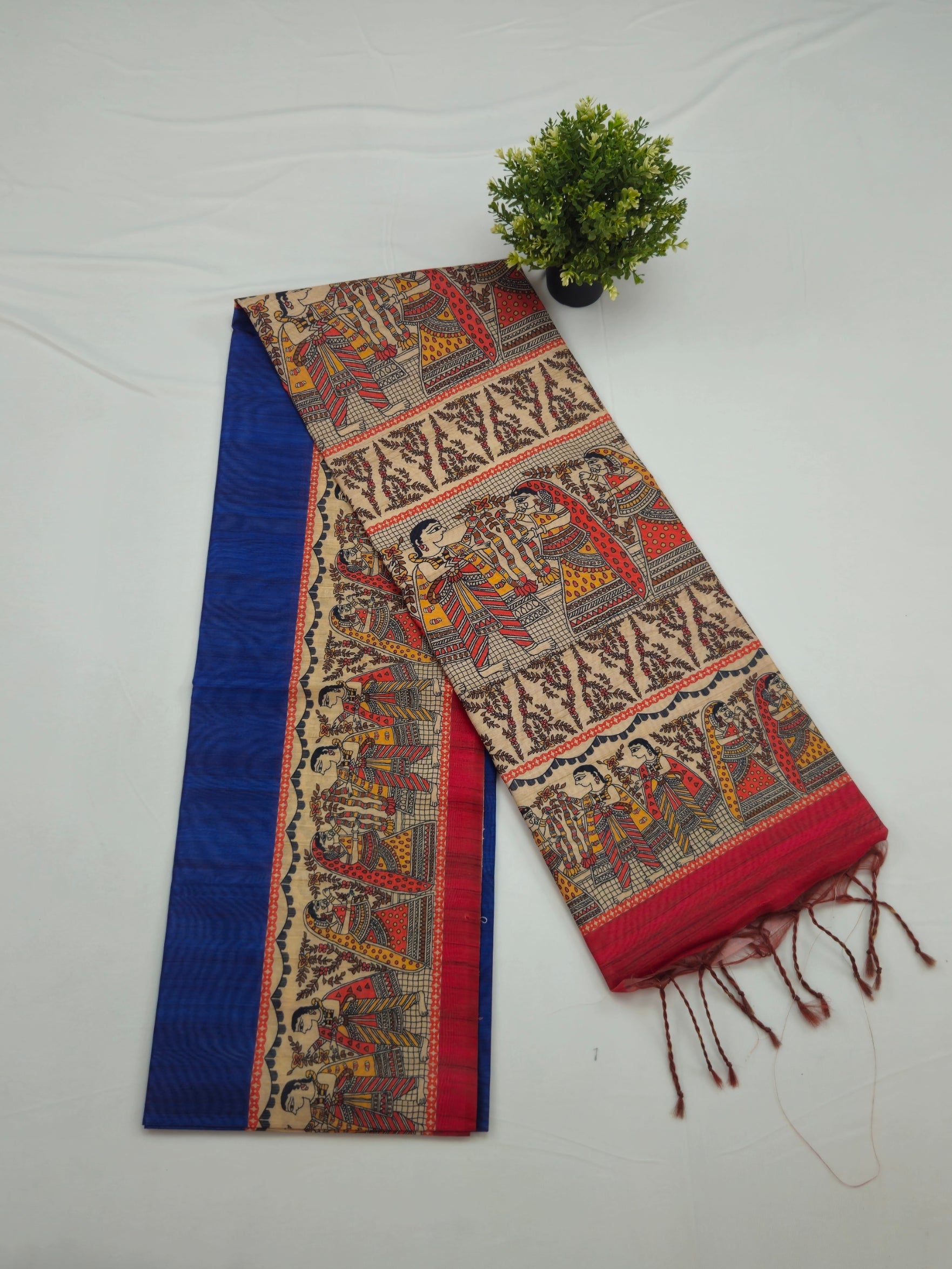 Kalamkari Rajwada print sarees with contrast butta blouse