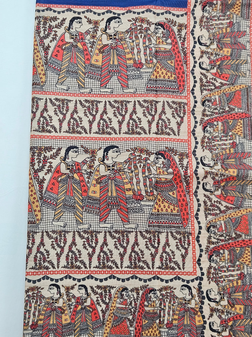 Kalamkari Rajwada print sarees with contrast butta blouse