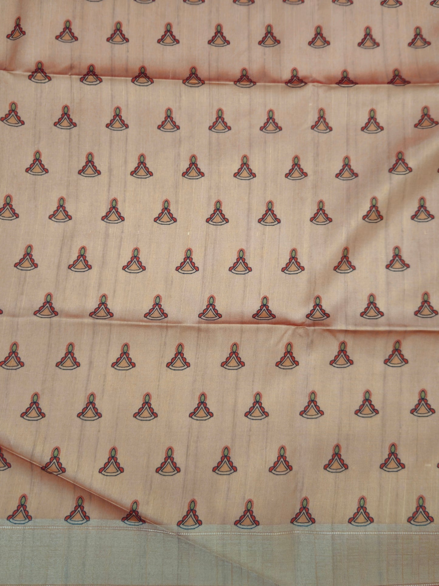 Kalamkari Geometric print blood red saree with contrast butta blouse