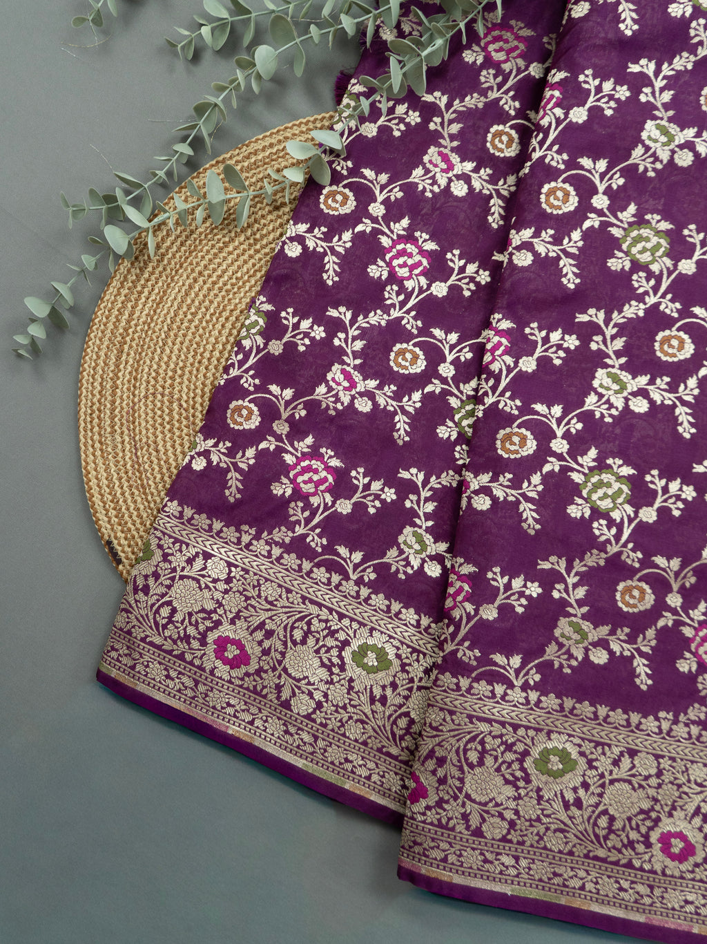 Pure Banarasi Katan Silk Saree in Purple with Silver Zari & Rich Zari Pallu