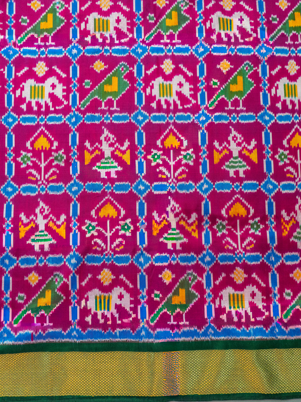 Pure Pochampally silk saree in pink double ikkat with designer pallu and contrast Blouse