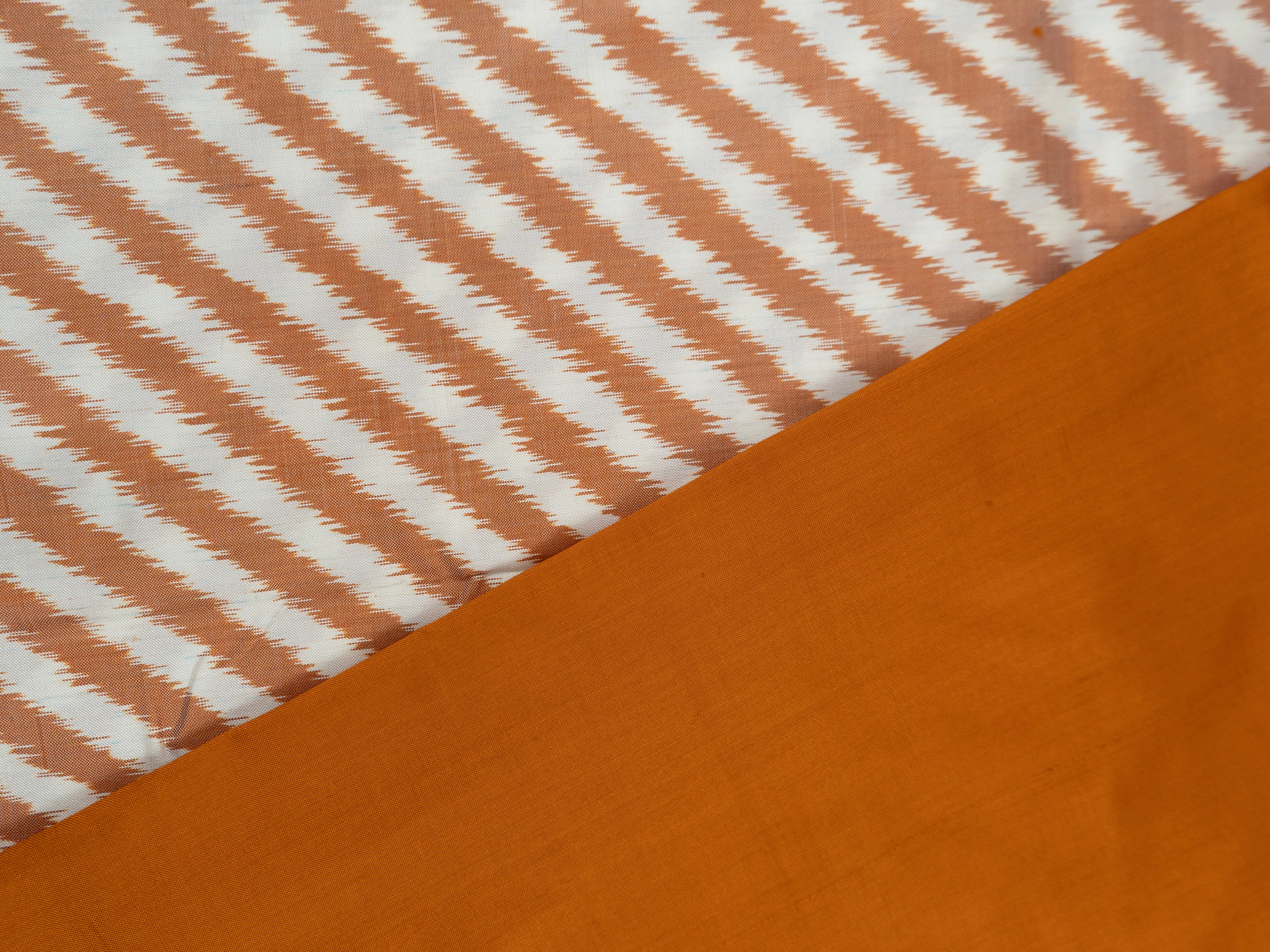 Pure Pochampally Double Ikat Silk Saree in Brown & White with Kalamkari Border