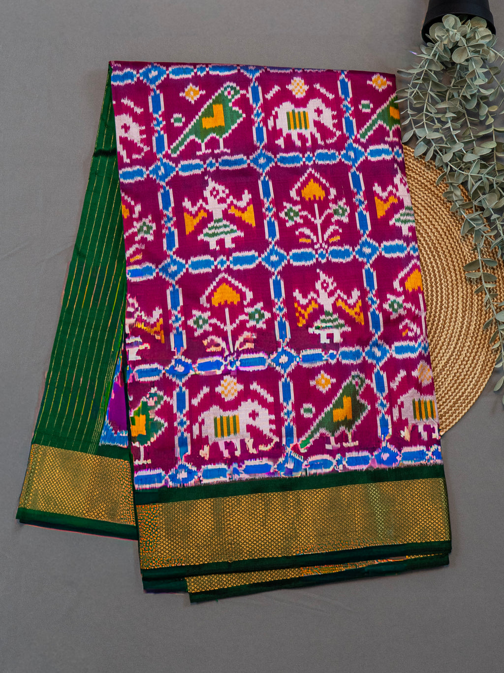 Pure Pochampally silk saree in pink double ikkat with designer pallu and contrast Blouse