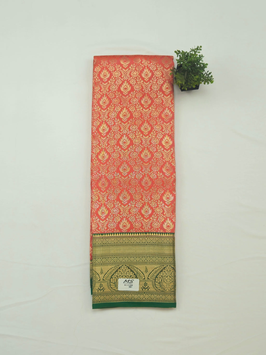 Kanchivaram golden weave saree in Kesari Orange color with pattu border