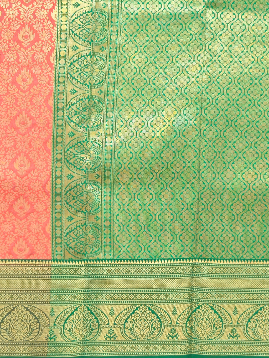 Kanchivaram golden weave saree in Kesari Orange color with pattu border