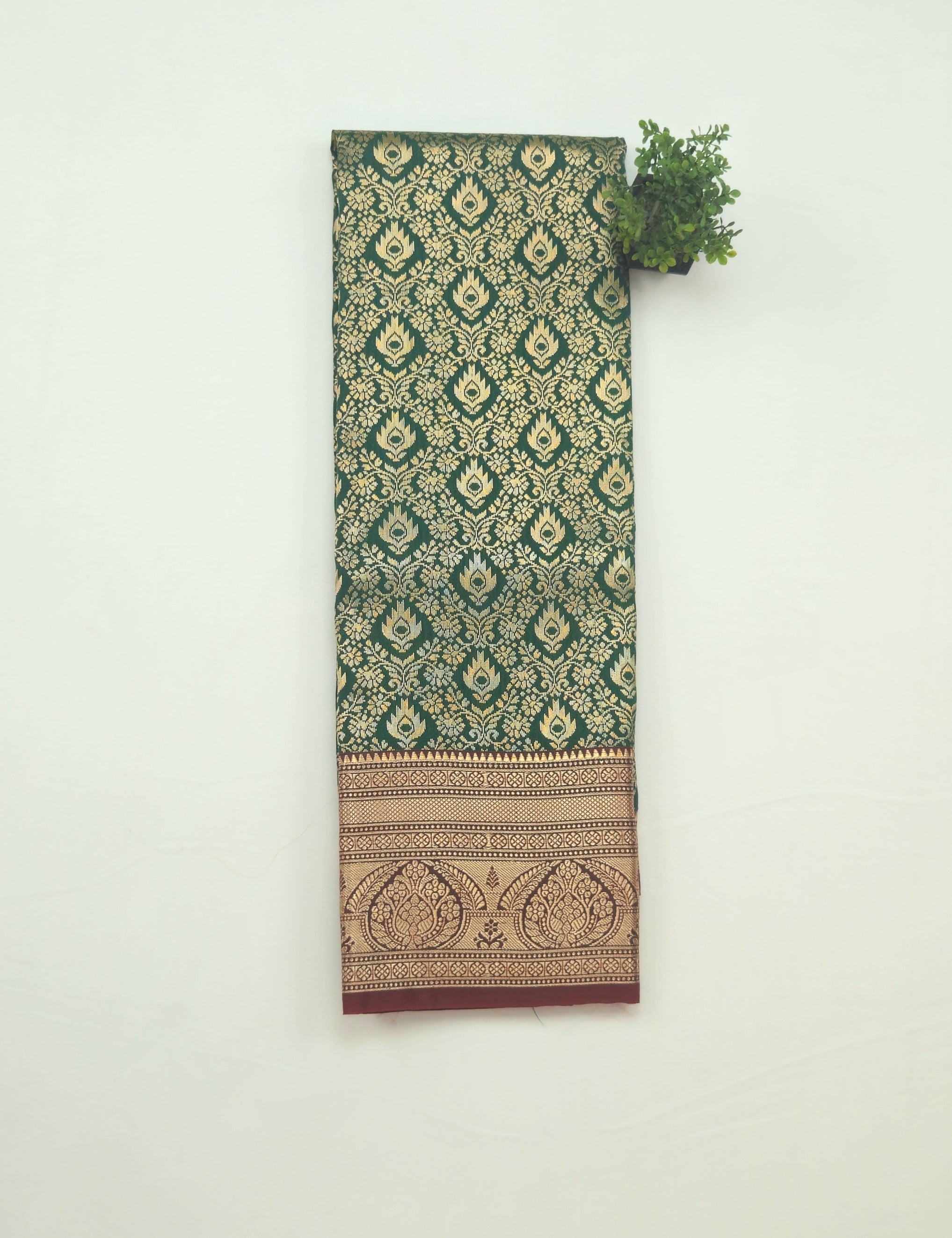 Kanchivaram golden weave saree in Deep green color with pattu border