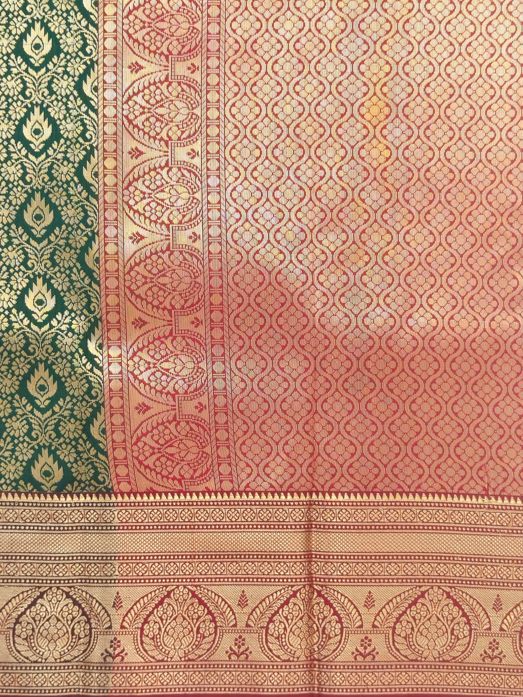 Kanchivaram golden weave saree in Deep green color with pattu border