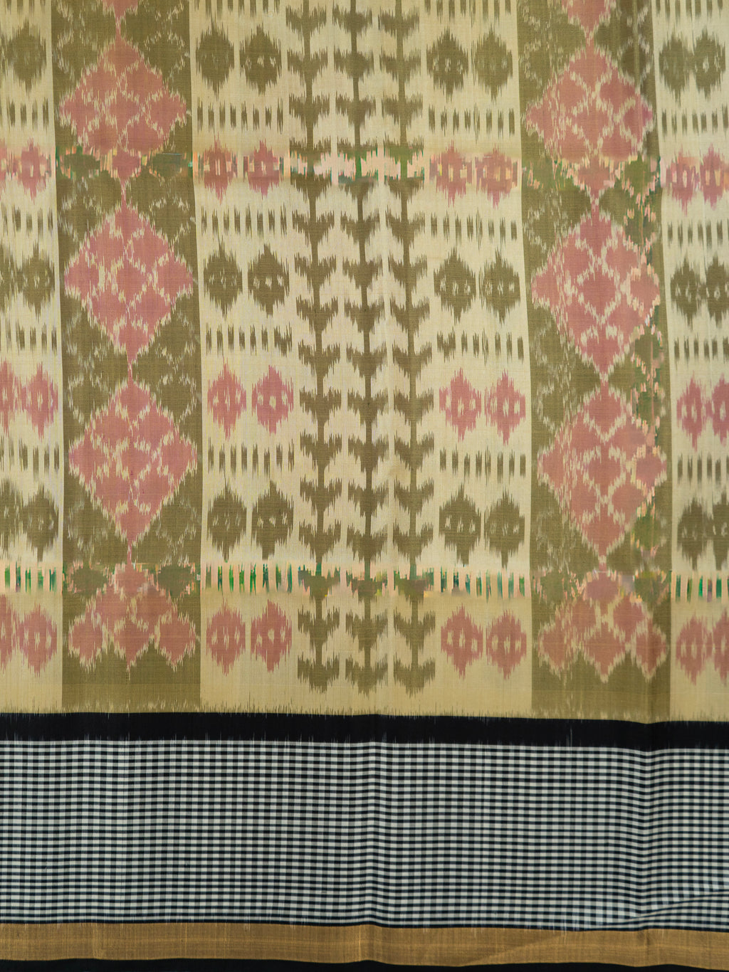 Pure Pochampally Double Ikat Silk Saree in Cream Beige with Multicolour Ikat pattern on Black Pallu