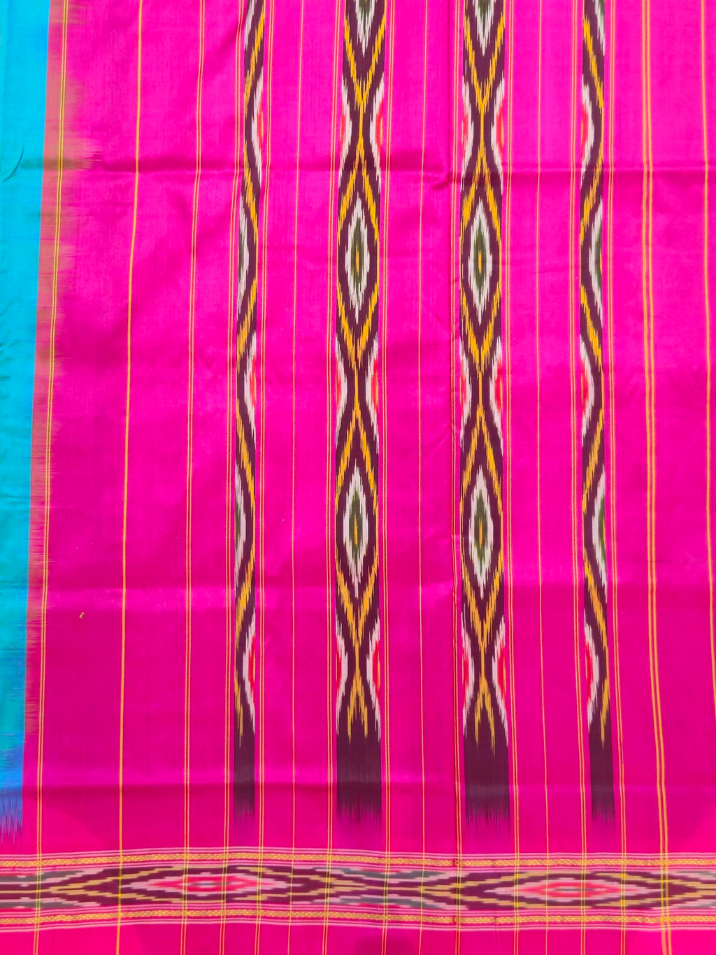 Pure Pochampally silk saree in blue colour with contrast pallu without Blouse