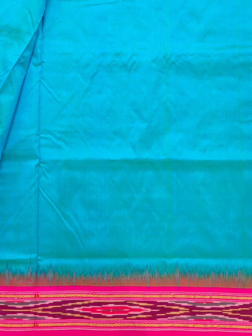 Pure Pochampally silk saree in blue colour with contrast pallu without Blouse