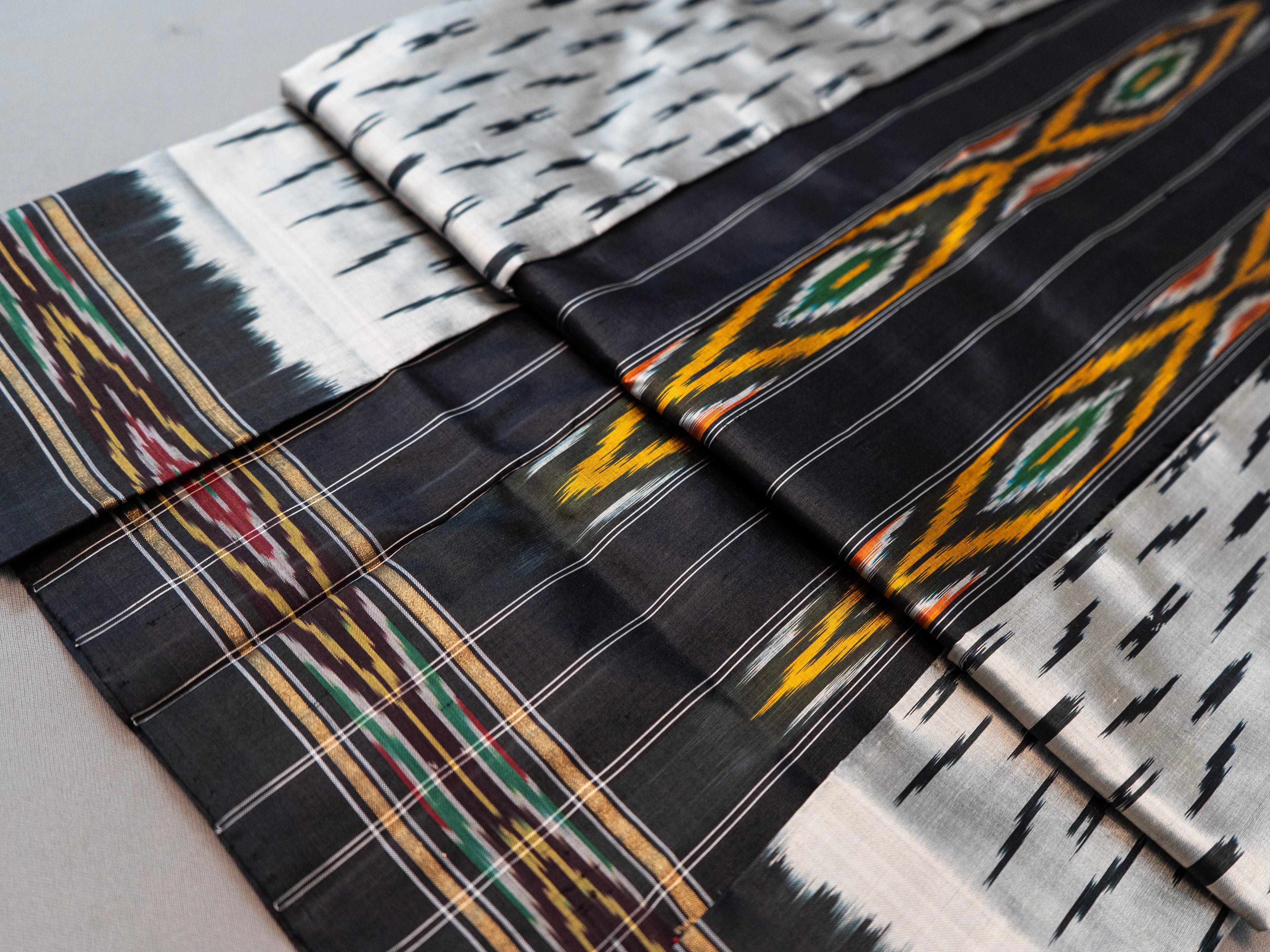 Pure Pochampally silk saree in Grey with designer pallu without blouse