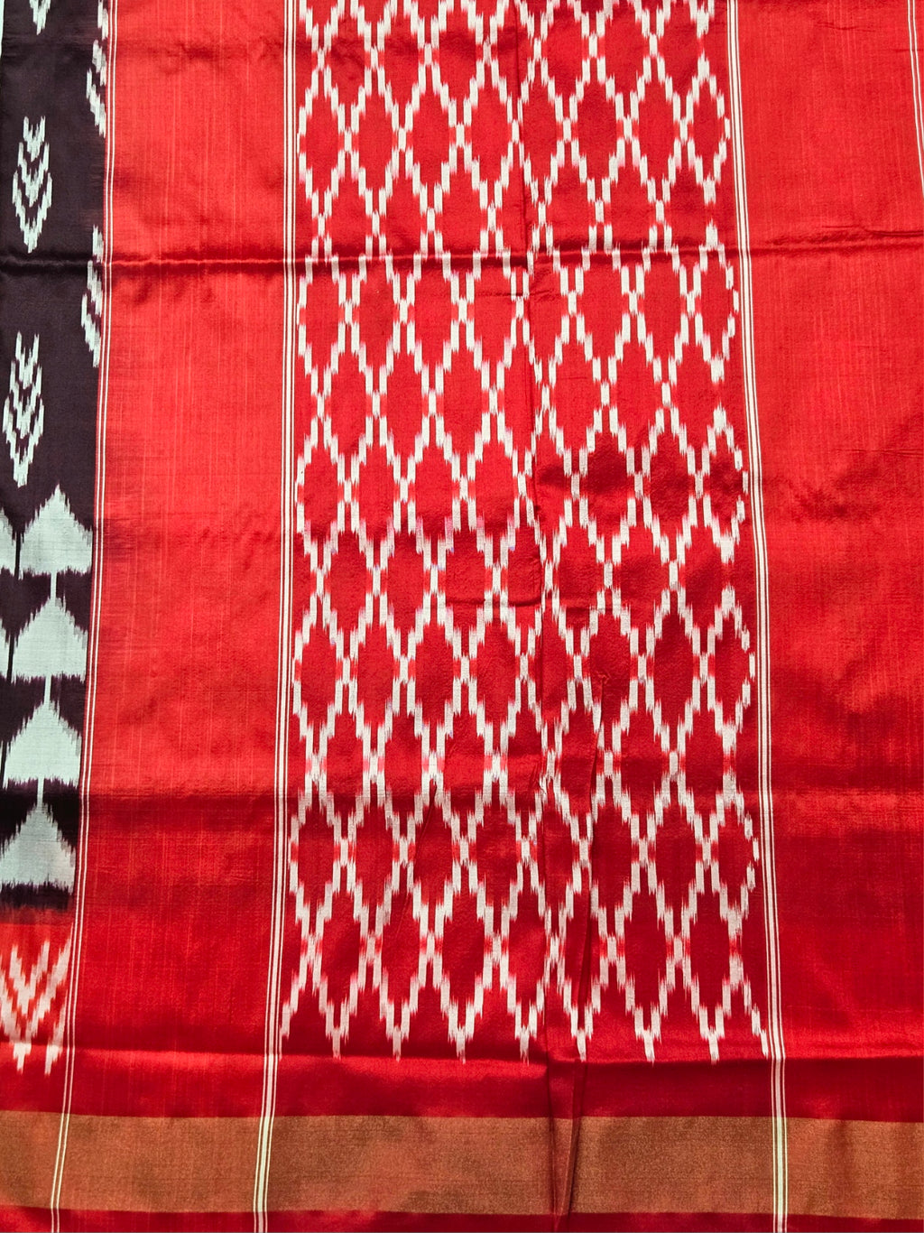 Pure Pochampally silk saree in deep brown with contrast Blouse