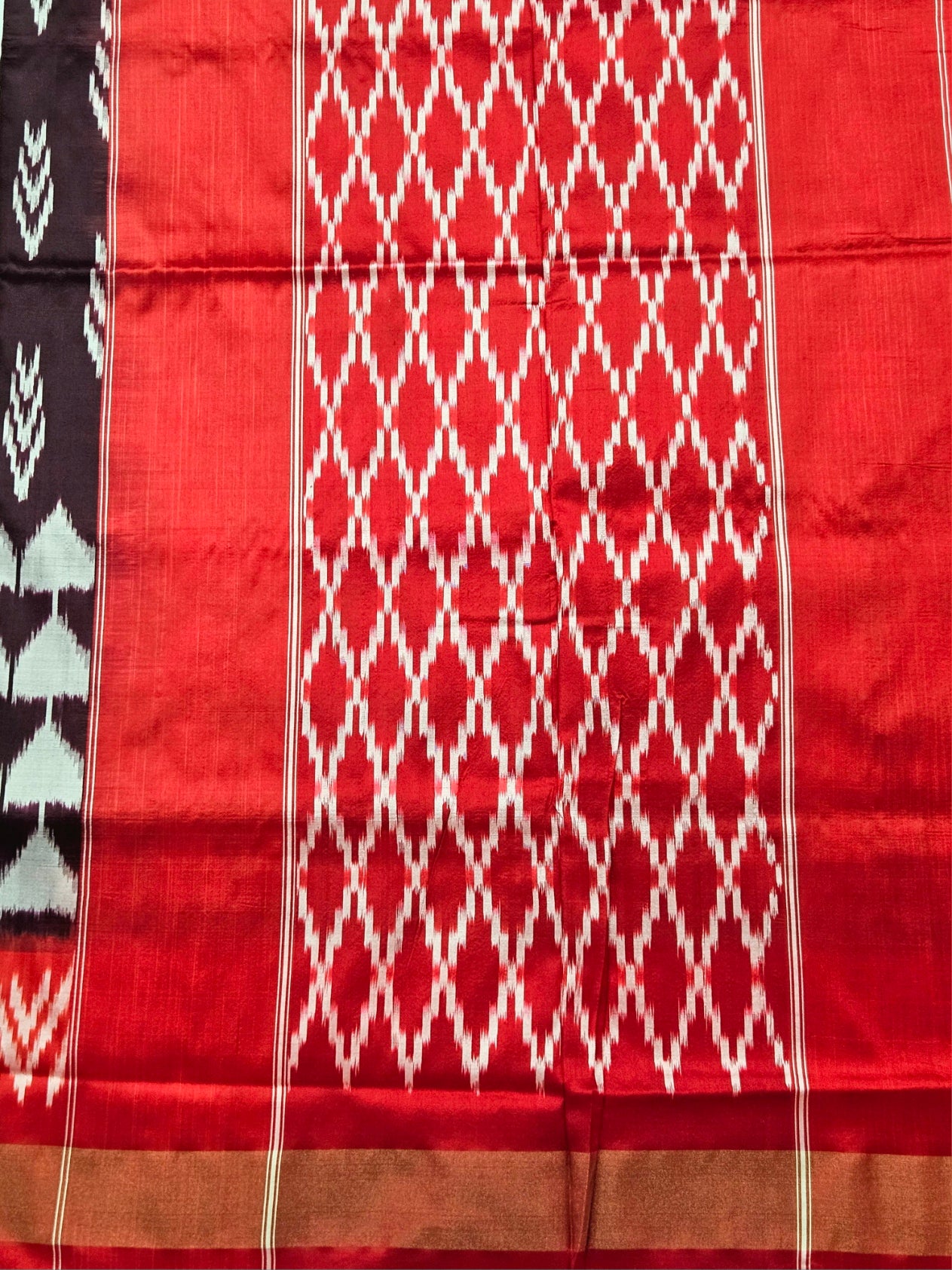 Pure Pochampally silk saree in deep brown with contrast Blouse