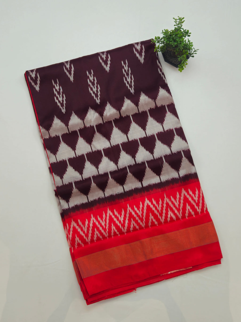 Pure Pochampally silk saree in deep brown with contrast Blouse