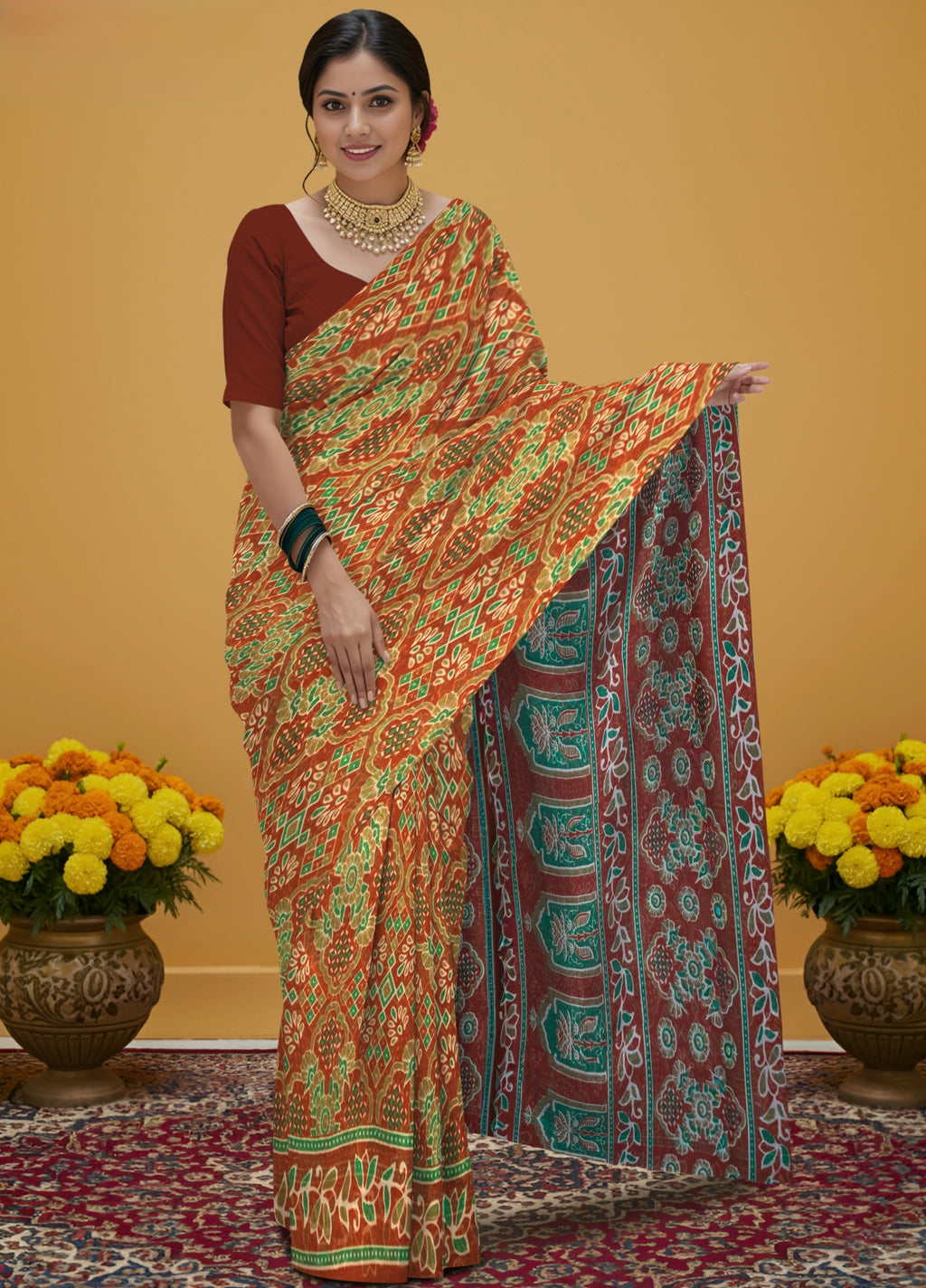 Kalamkari indo cotton saree