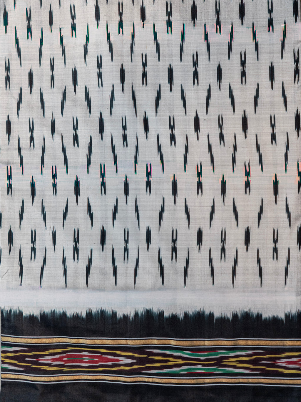 Pure Pochampally silk saree in Grey with designer pallu without blouse