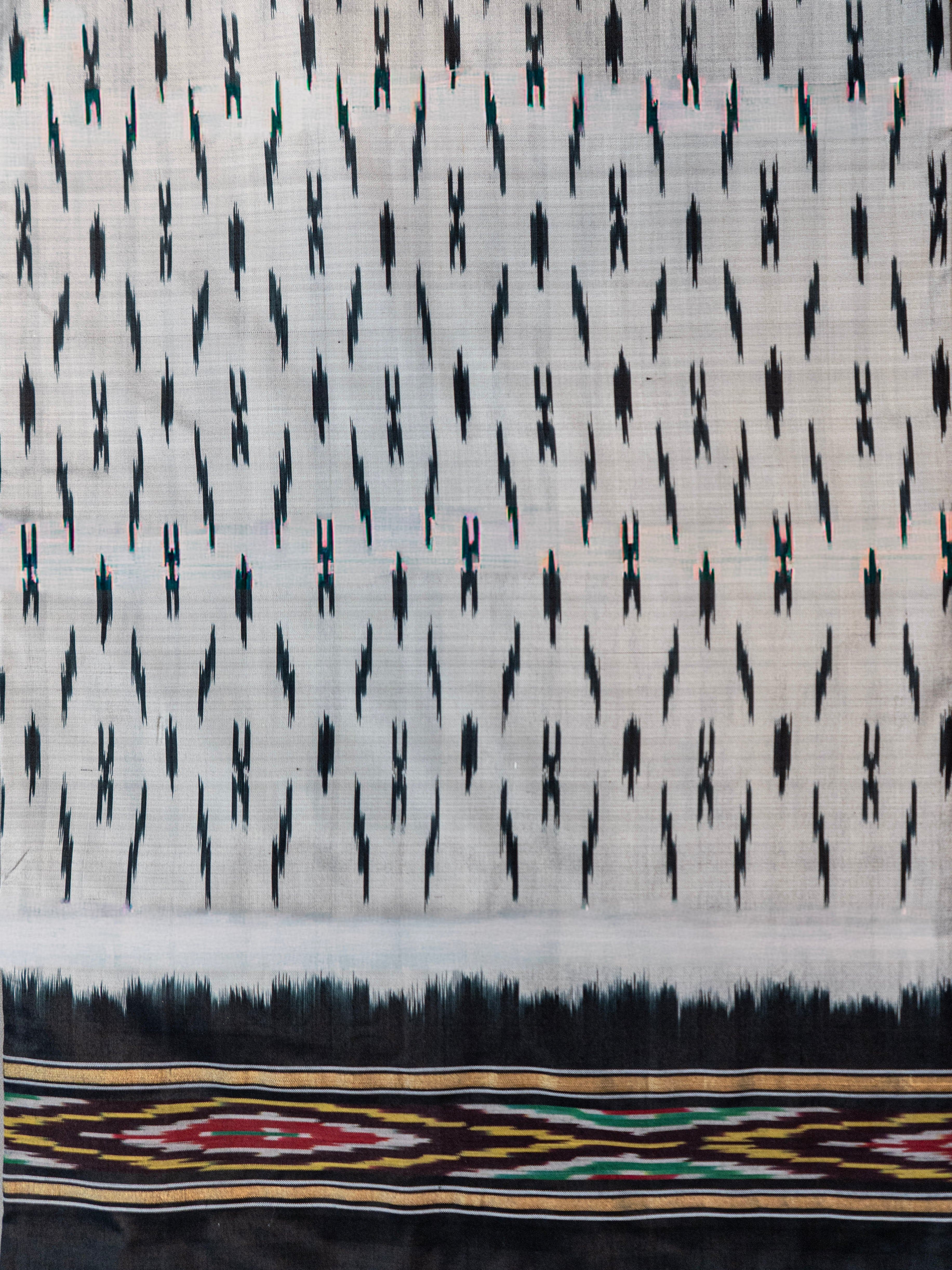 Pure Pochampally silk saree in Grey with designer pallu without blouse