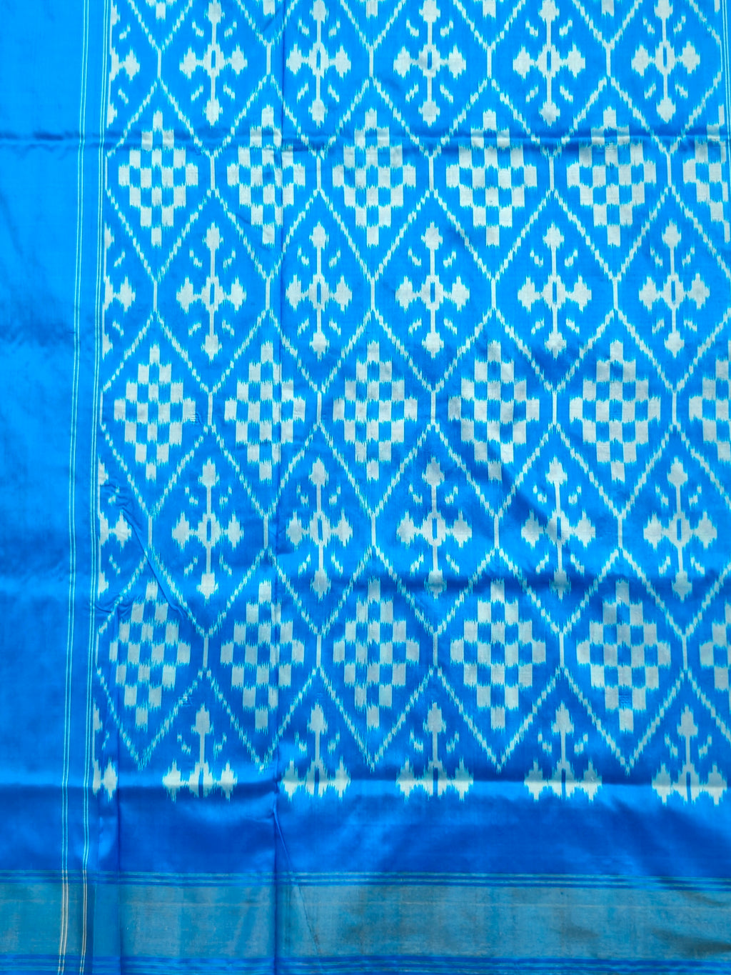 Pure Pochampally silk saree in peach with contrast Blouse