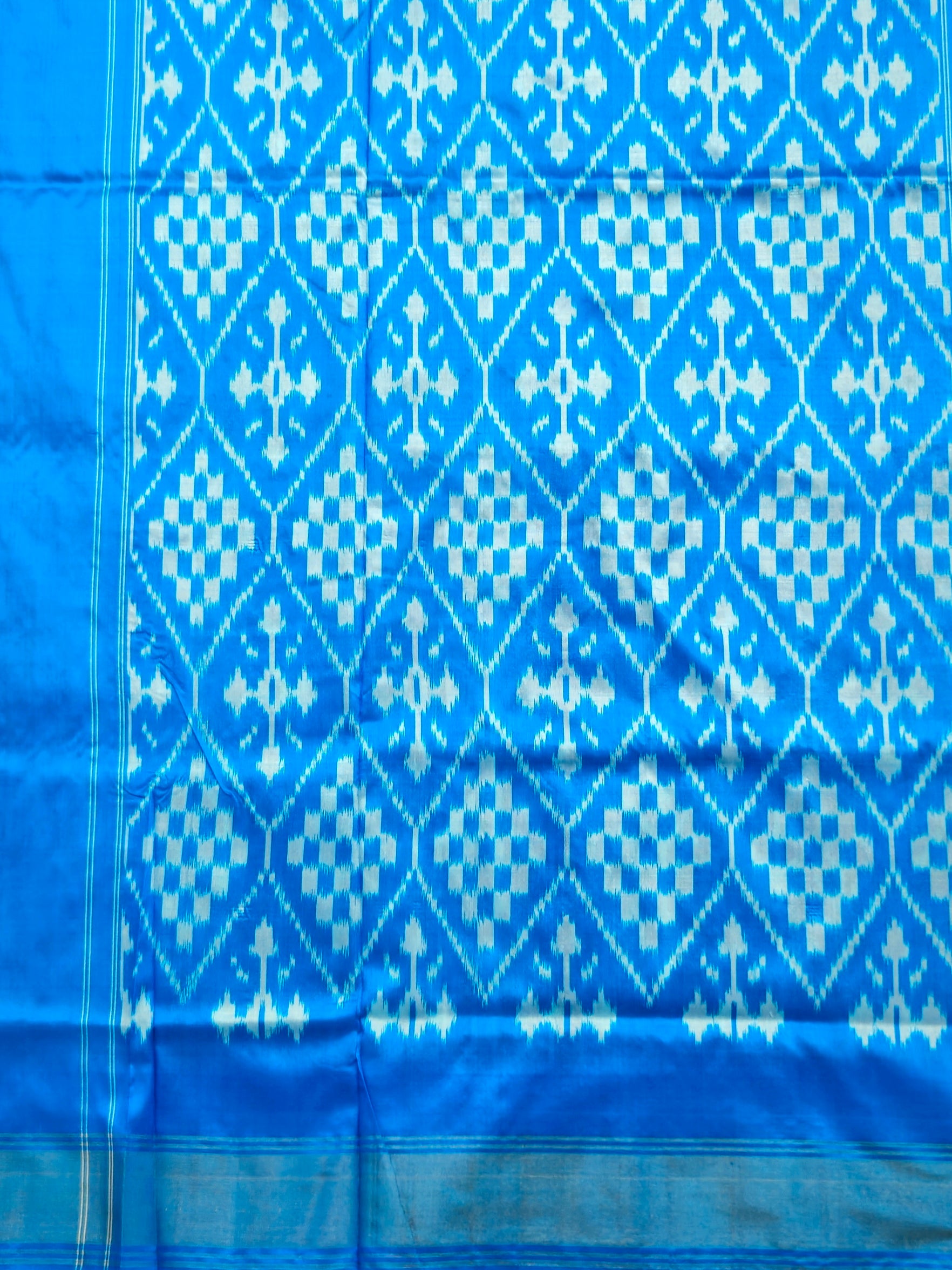 Pure Pochampally silk saree in peach with contrast Blouse