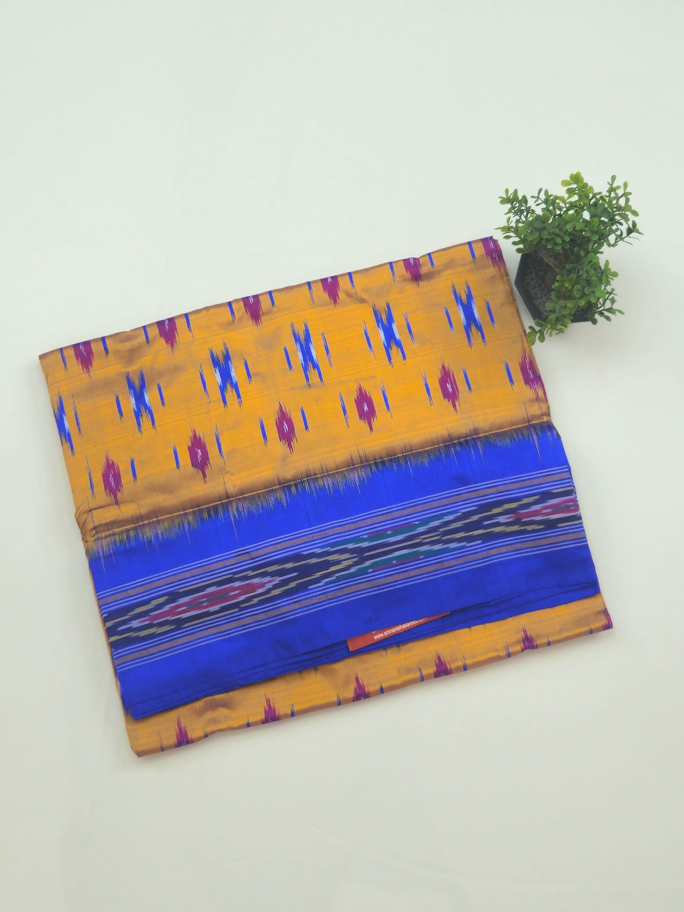 Pure Pochampally weaving silk saree in orange without Blouse