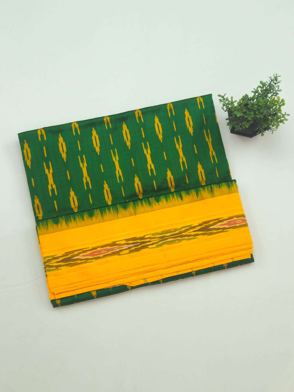 Pure Pochampally weaving silk saree in Deep green without Blouse