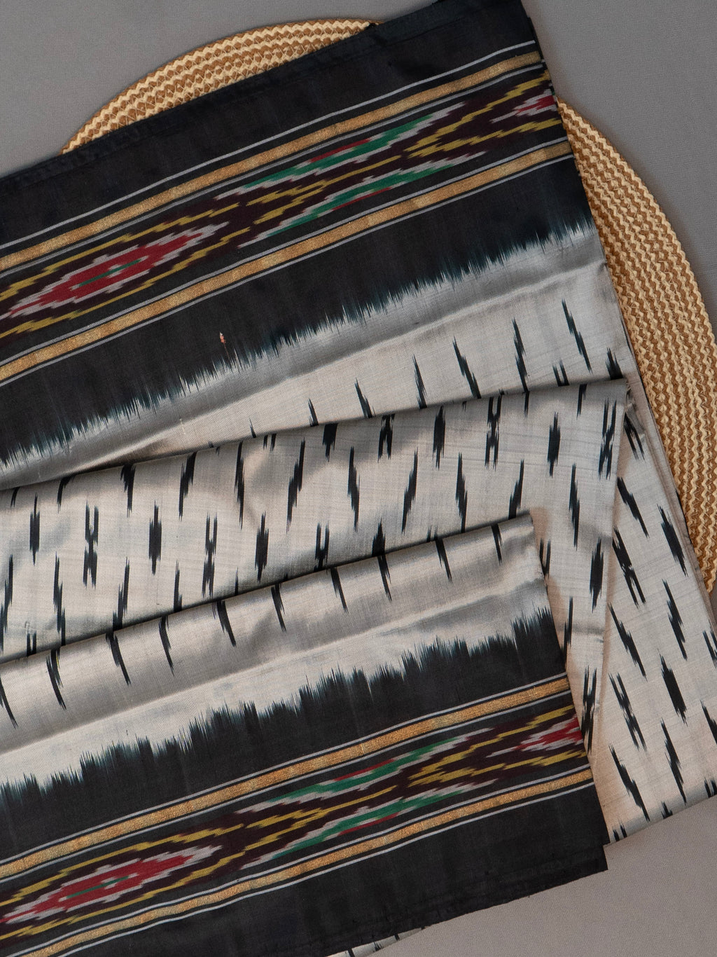 Pure Pochampally silk saree in Grey with designer pallu without blouse