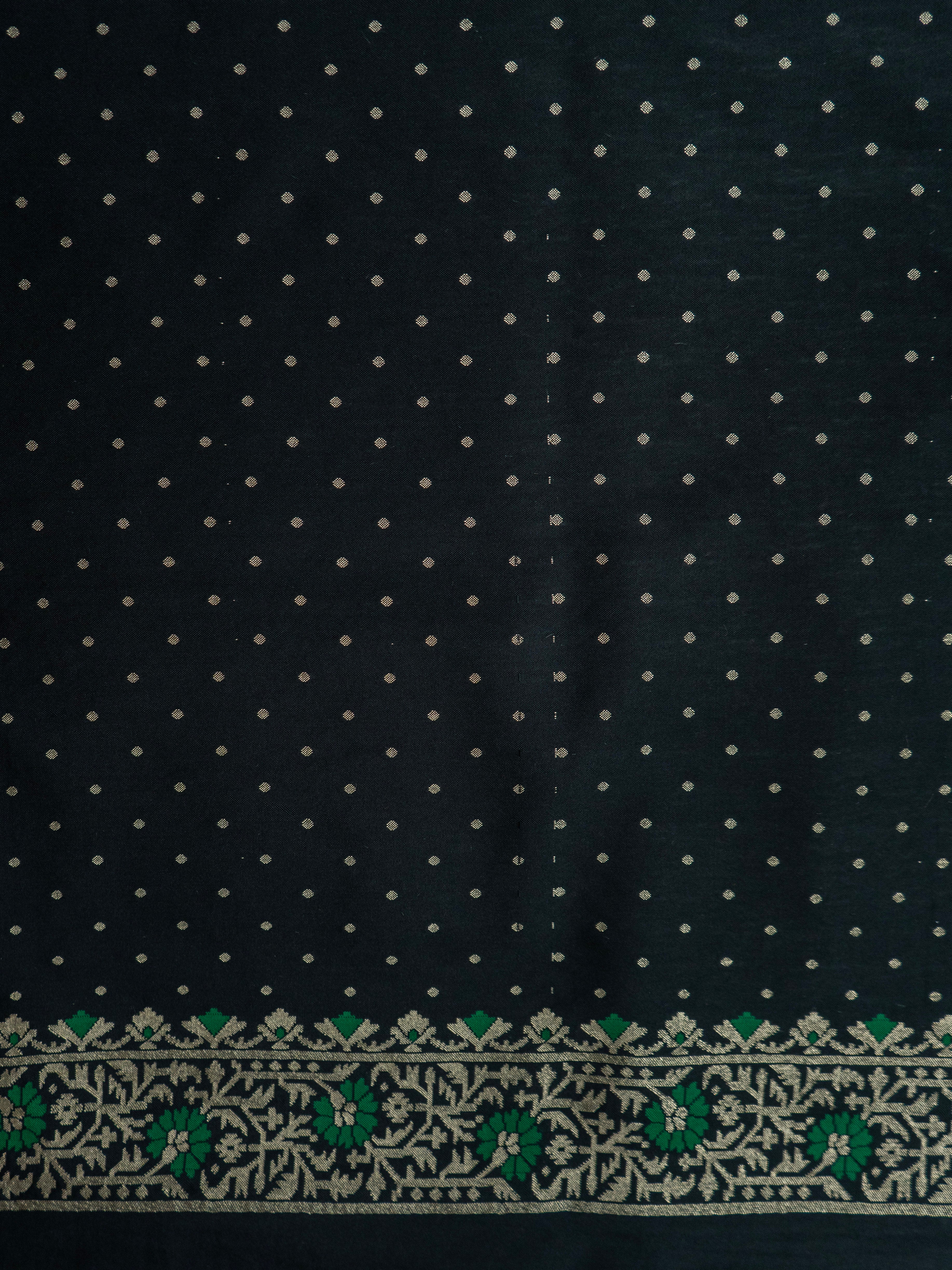 Pure Banarasi Katan Silk Saree in Bold Black with Multicolor Floral Zari & Rich Zari Pallu