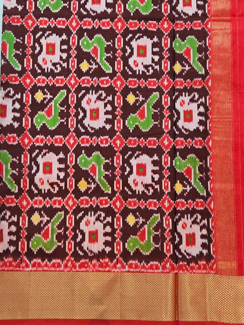 Pure Pochampally silk saree in Red with designer pallu and Blouse Red