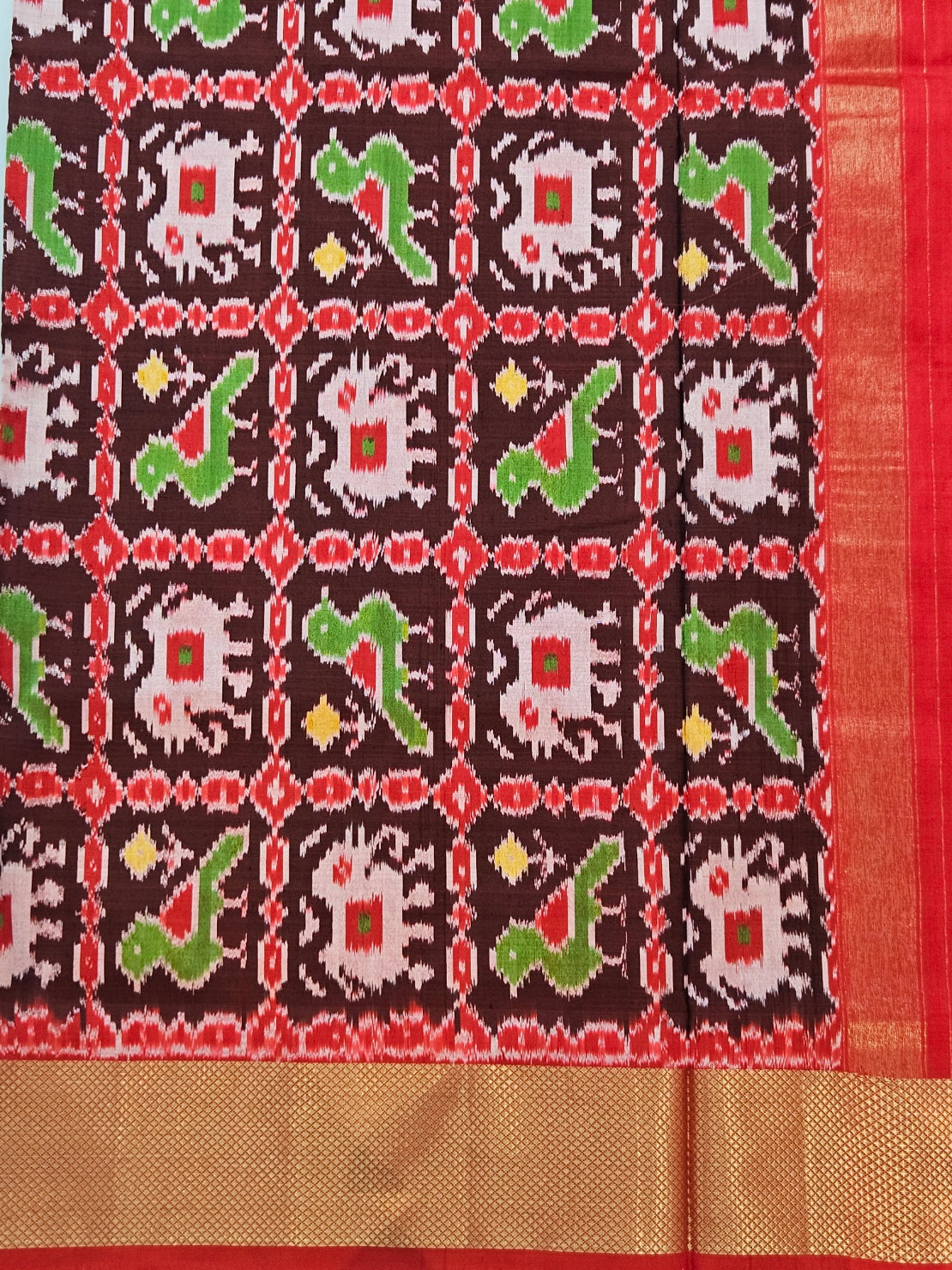 Pure Pochampally silk saree in Red with designer pallu and Blouse Red