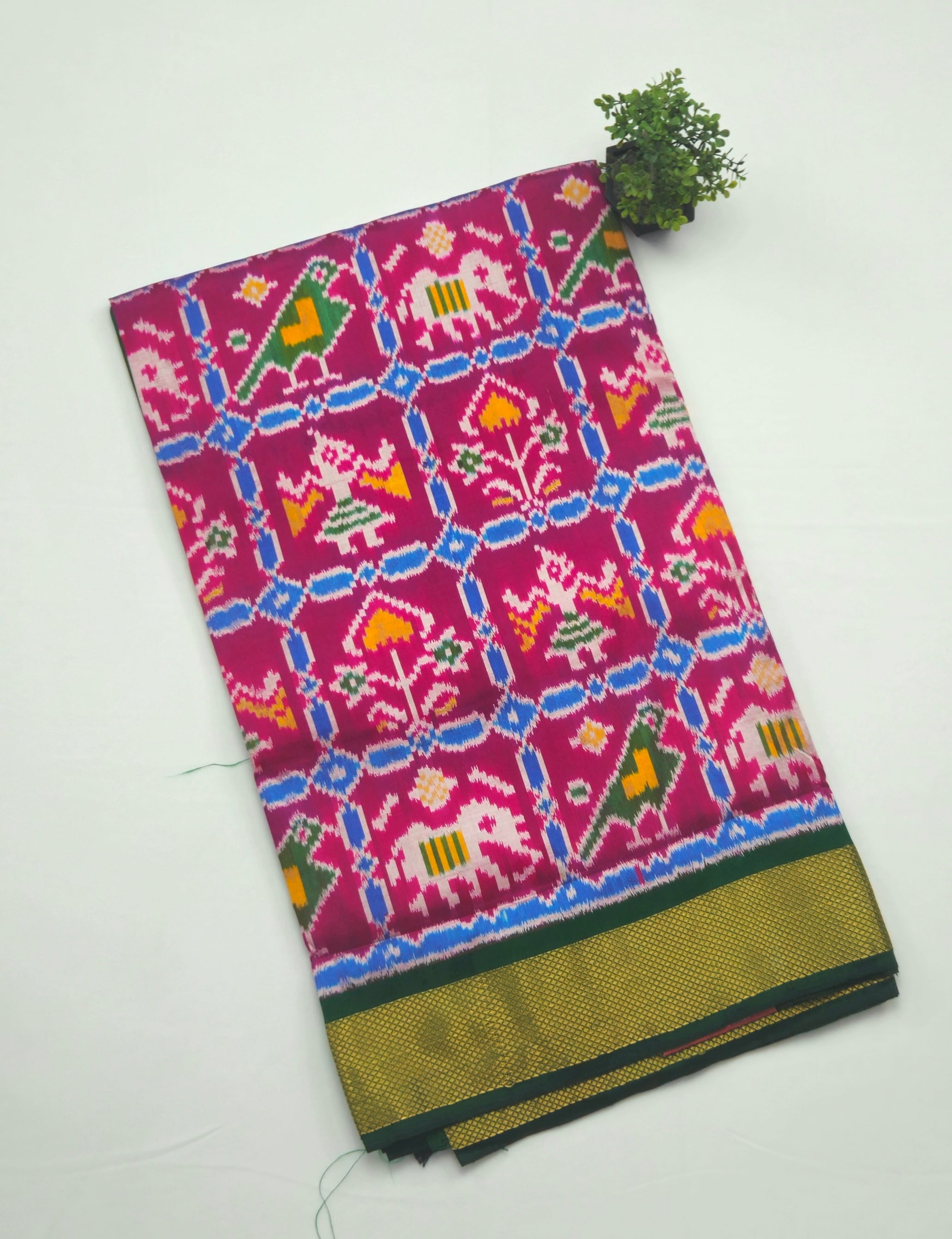 Pure Pochampally silk saree in pink double ikkat with designer pallu and contrast Blouse