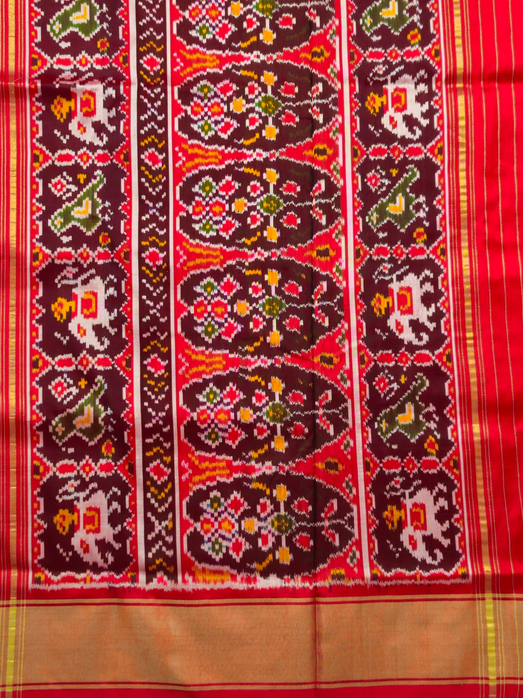 Pure Pochampally silk saree in Blue double ikkat with designer pallu and contrast Blouse